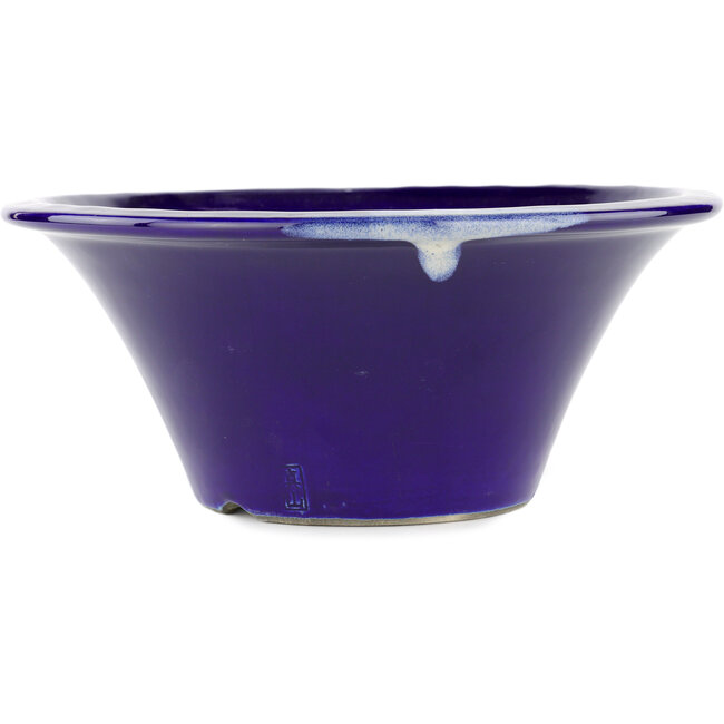 Vaso bonsai rotondo blu di Terahata Satomi Mazan - 257 x 257 x 100 mm