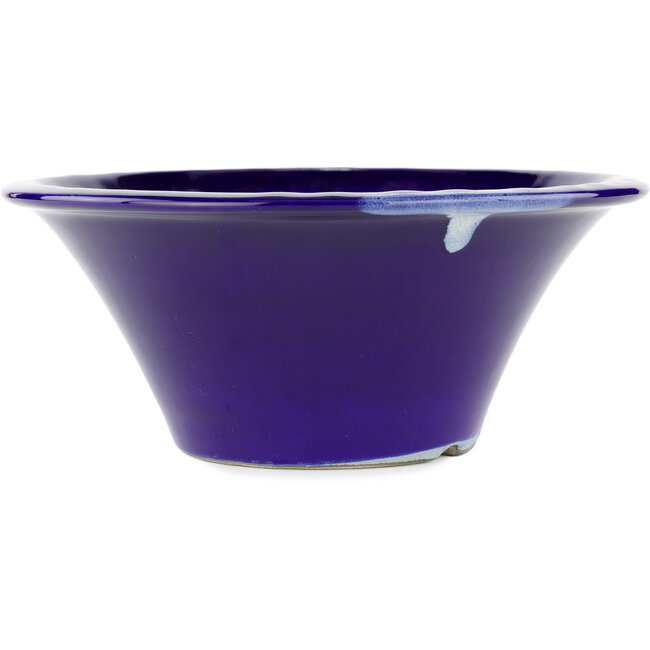 Vaso bonsai rotondo blu di Terahata Satomi Mazan - 257 x 257 x 100 mm