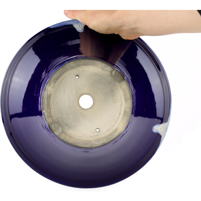 Pot à bonsaï rond bleu par Terahata Satomi Mazan - 257 x 257 x 100 mm