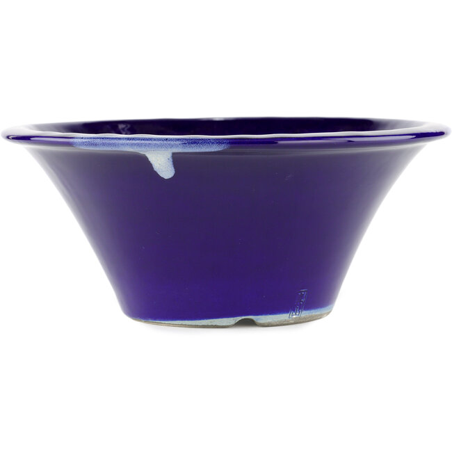 Ronde blauwe bonsaipot van Terahata Satomi Mazan - 257 x 257 x 100 mm