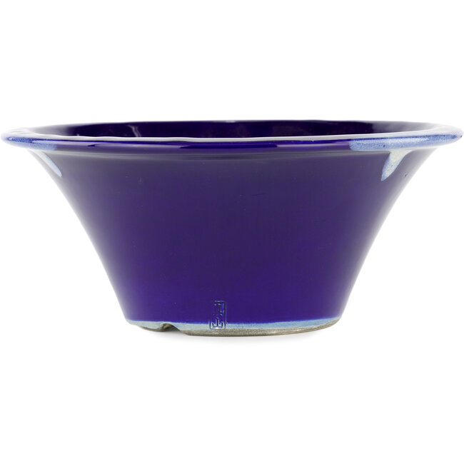 Pot à bonsaï rond bleu par Terahata Satomi Mazan - 257 x 257 x 100 mm