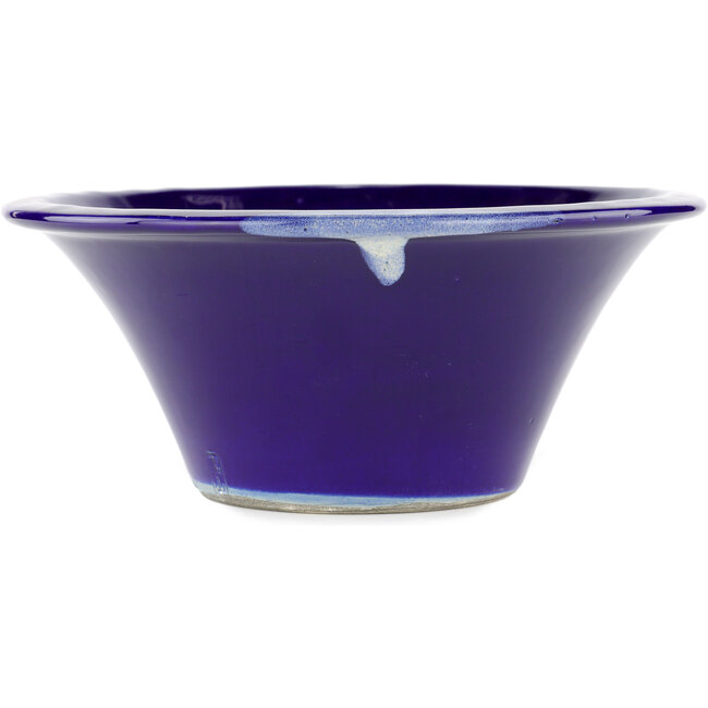 Ronde blauwe bonsaipot van Terahata Satomi Mazan - 257 x 257 x 100 mm