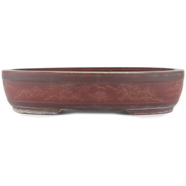 Oval unglazed bonsai pot by Bigei - 308 x 242 x 65 mm