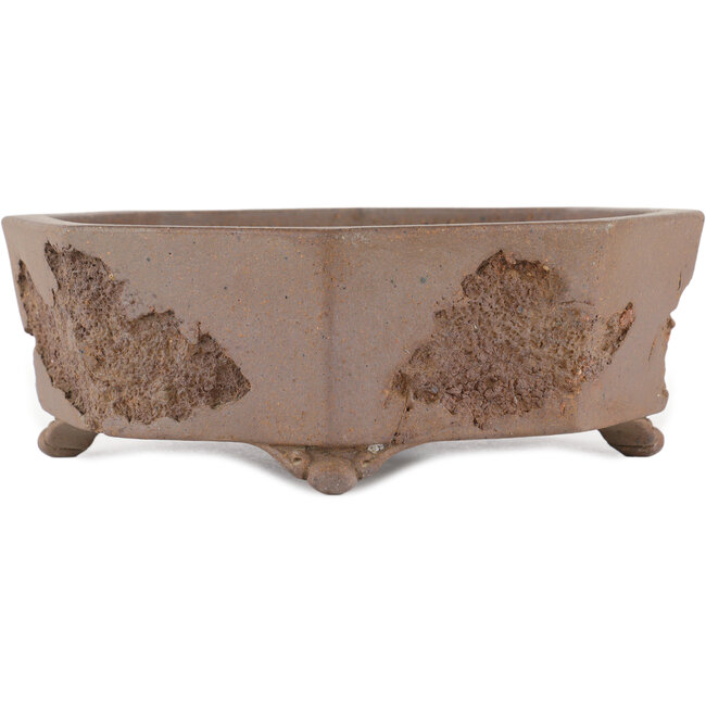 Hexagonal unglazed bonsai pot by Yamaaki Koshosen (first generation) - 325 x 325 x 82 mm