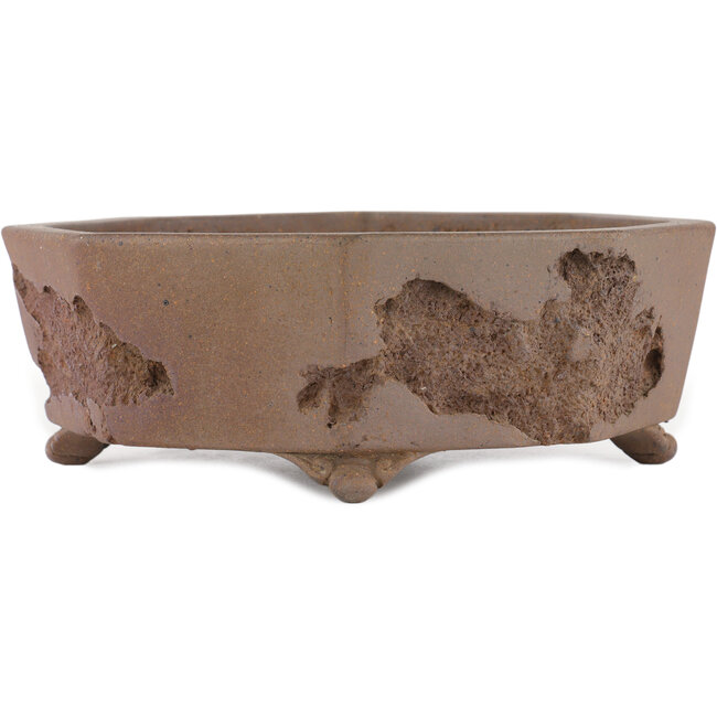 Vaso bonsai esagonale non smaltato di Yamaaki Koshosen (prima generazione) - 325 x 325 x 82 mm