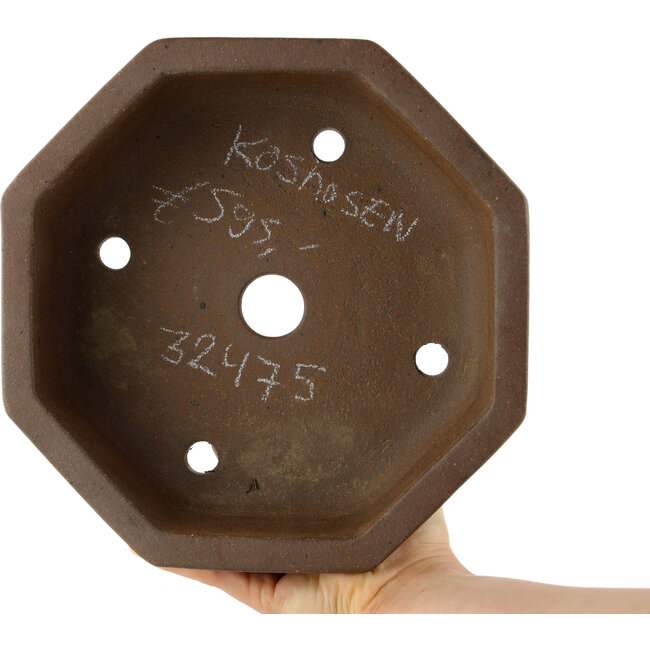 Sechseckige unglasierte Bonsaischale von Yamaaki Koshosen (erste Generation) – 325 x 325 x 82 mm