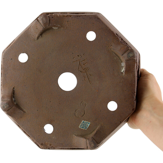 Sechseckige unglasierte Bonsaischale von Yamaaki Koshosen (erste Generation) – 325 x 325 x 82 mm