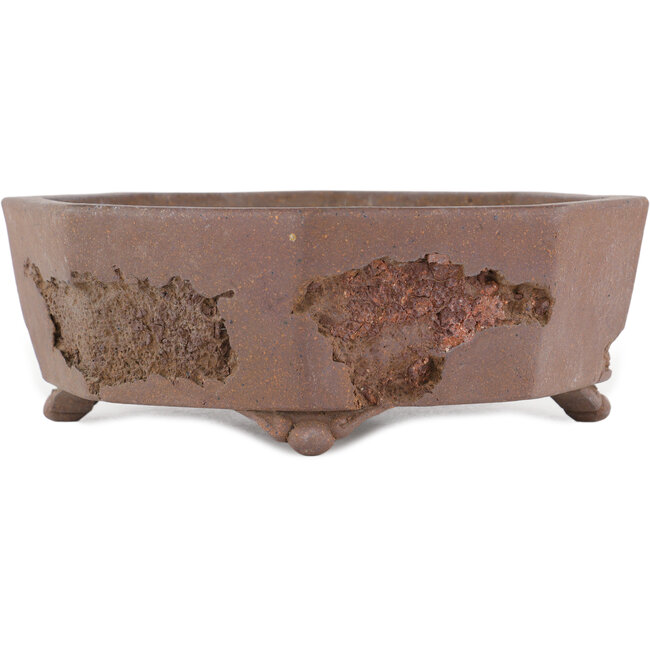 Hexagonal unglazed bonsai pot by Yamaaki Koshosen (first generation) - 325 x 325 x 82 mm