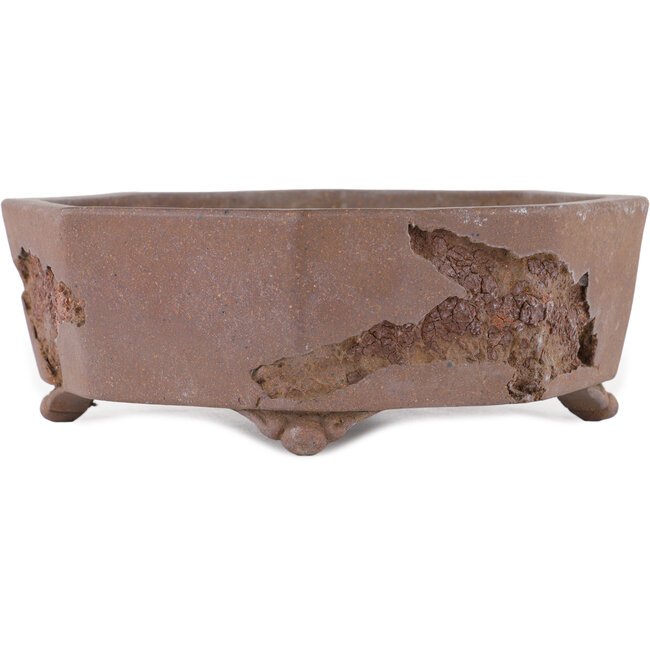 Hexagonal unglazed bonsai pot by Yamaaki Koshosen (first generation) - 325 x 325 x 82 mm