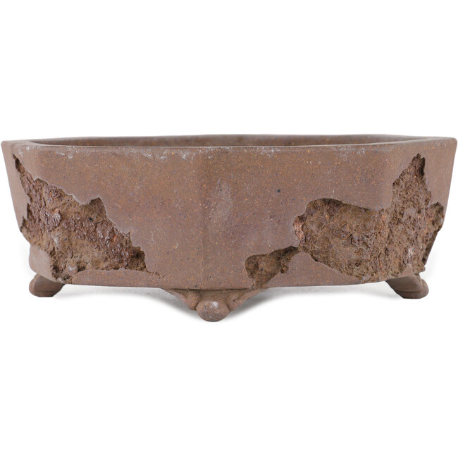 Hexagonal unglazed bonsai pot by Yamaaki Koshosen (first generation) - 325 x 325 x 82 mm