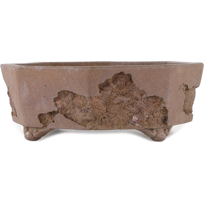 Vaso bonsai esagonale non smaltato di Yamaaki Koshosen (prima generazione) - 325 x 325 x 82 mm