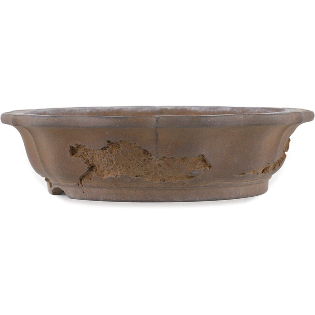 Lotus unglazed bonsai pot by Yamaaki Koshosen (first generation) - 330 x 330 x 80 mm