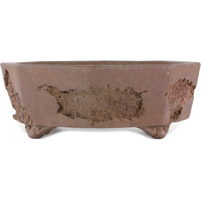 Vaso bonsai esagonale non smaltato di Yamaaki Koshosen (prima generazione) - 325 x 325 x 82 mm