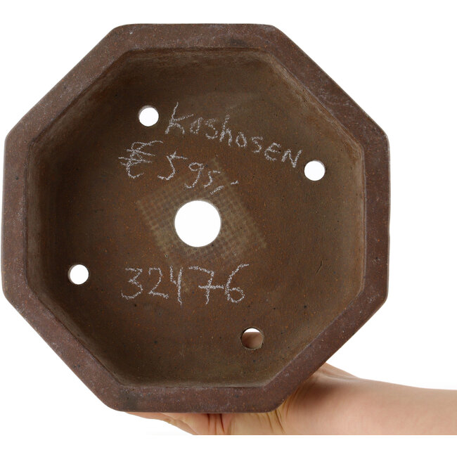Zeshoekige ongeglazuurde bonsaipot van Yamaaki Koshosen (eerste generatie) - 325 x 325 x 82 mm