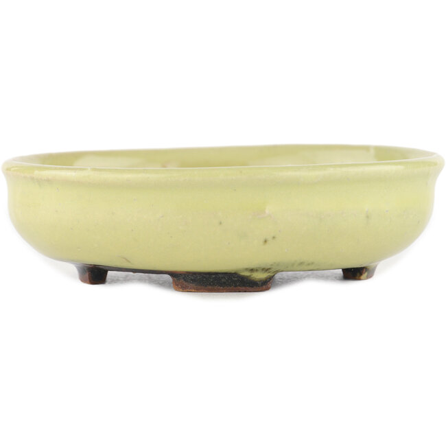 Round yellow bonsai pot by Heian Kosen - 115 x 115 x 30 mm