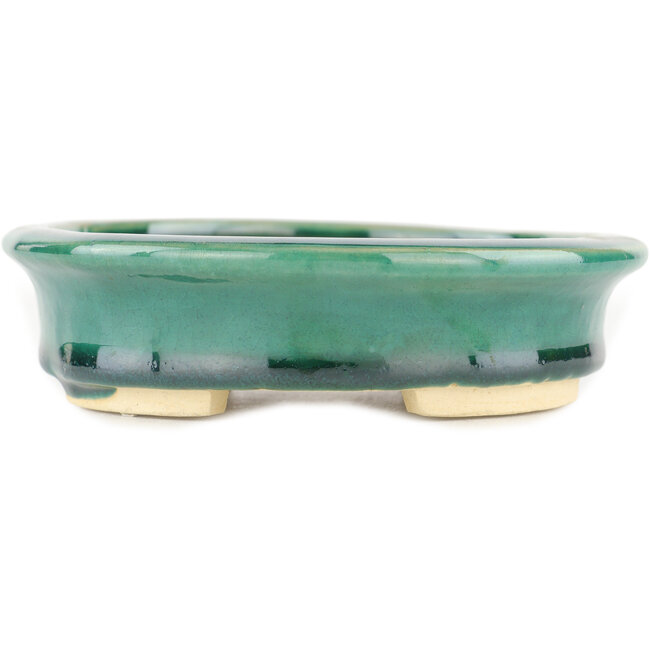 Oval green bonsai pot by Heian Kosen - 156 x 134 x 30 mm