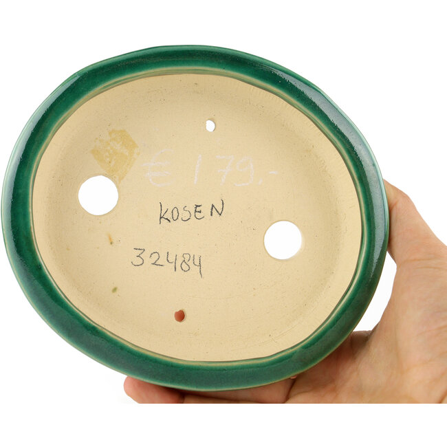 Pot à bonsaï ovale vert par Heian Kosen - 156 x 134 x 30 mm
