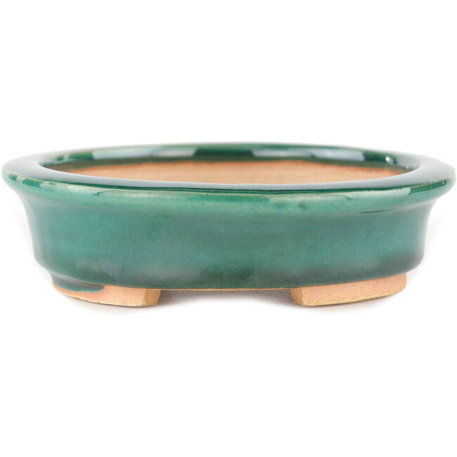 Pot à bonsaï ovale vert par Heian Kosen - 146 x 130 x 32 mm