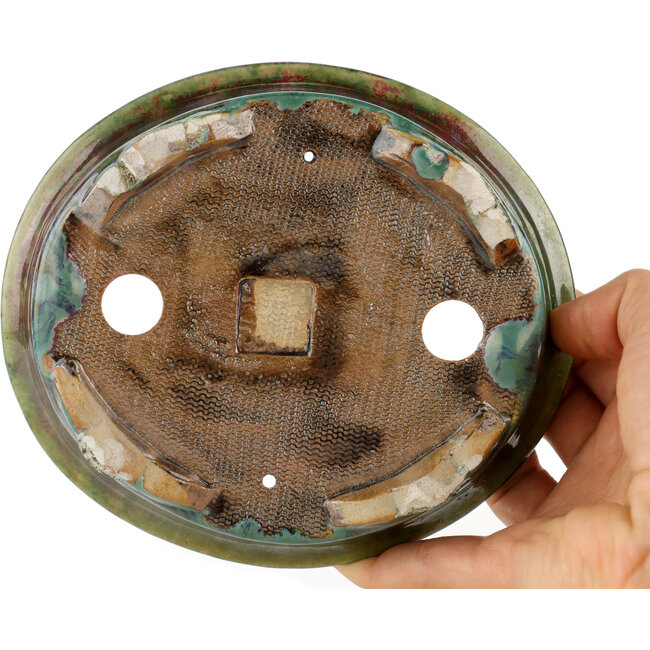 Oval multicolor bonsai pot by Heian Kosen - 150 x 131 x 32 mm