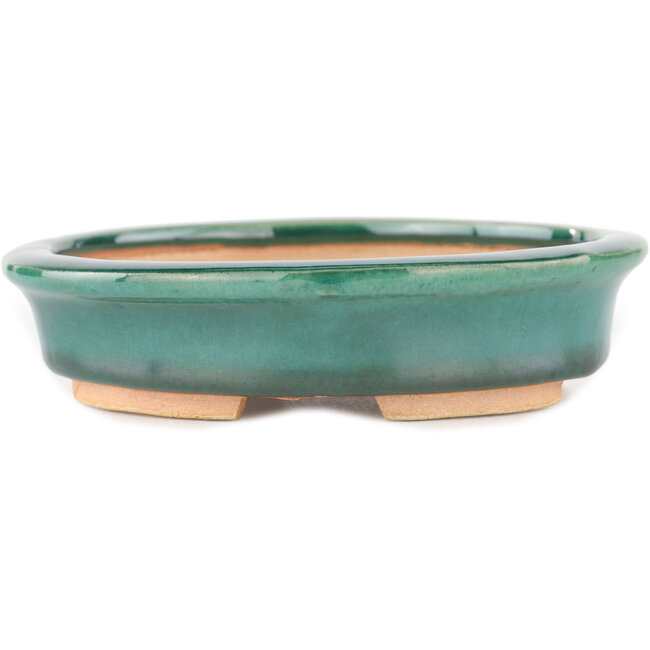Oval green bonsai pot by Heian Kosen - 146 x 130 x 32 mm