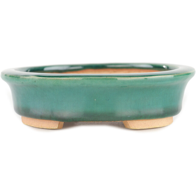 Oval green bonsai pot by Heian Kosen - 146 x 130 x 32 mm