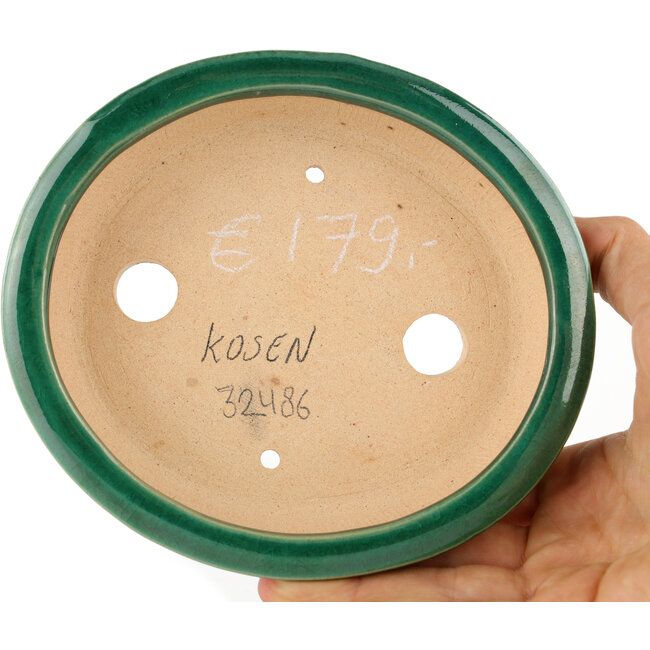 Oval green bonsai pot by Heian Kosen - 146 x 130 x 32 mm