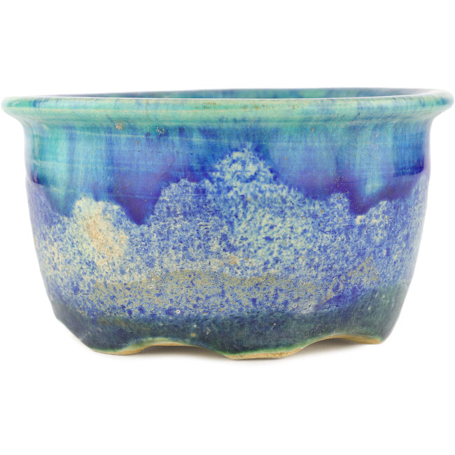 Round blue bonsai pot by Keiun Fukuda - 142 x 142 x 75 mm