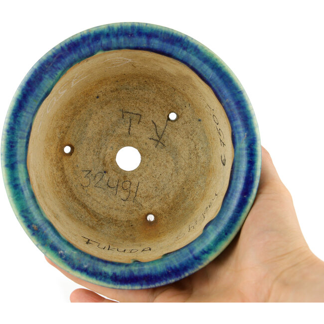 Maceta redonda para bonsái azul de Keiun Fukuda - 142 x 142 x 75 mm