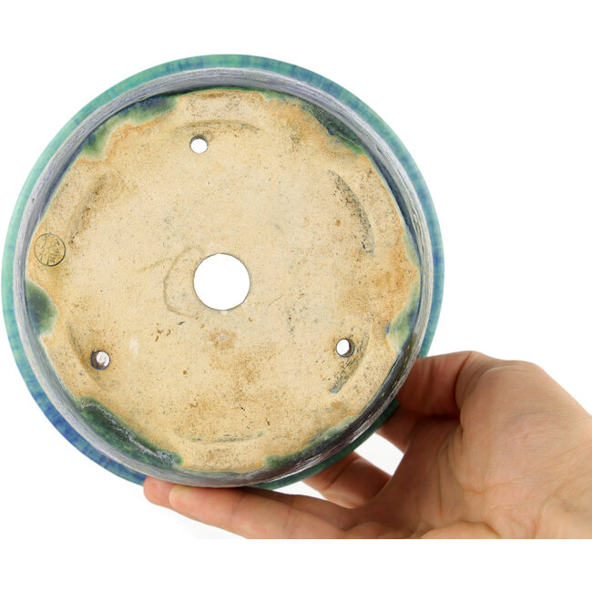 Runder blauer Bonsaitopf von Keiun Fukuda – 142 x 142 x 75 mm