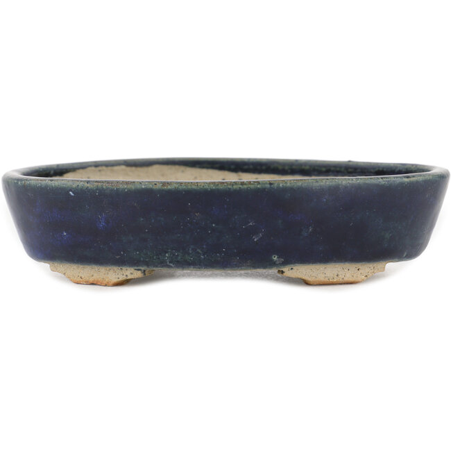 Oval blue bonsai pot by Echizen - 150 x 115 x 30 mm