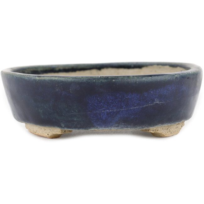 Pot à bonsaï ovale bleu par Echizen - 150 x 115 x 30 mm