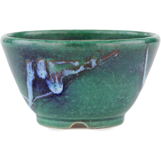 Round green bonsai pot by Koyou - 105 x 105 x 56 mm