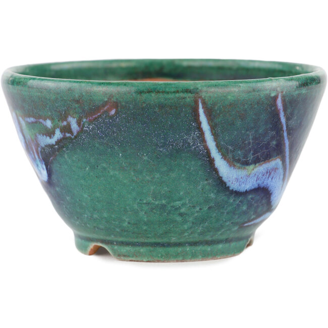 Round green bonsai pot by Koyou - 105 x 105 x 56 mm