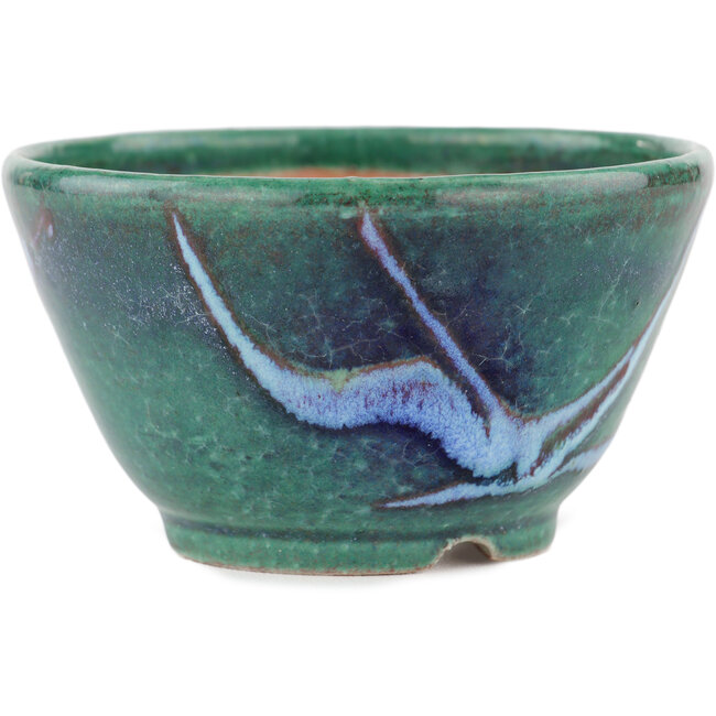 Round green bonsai pot by Koyou - 105 x 105 x 56 mm