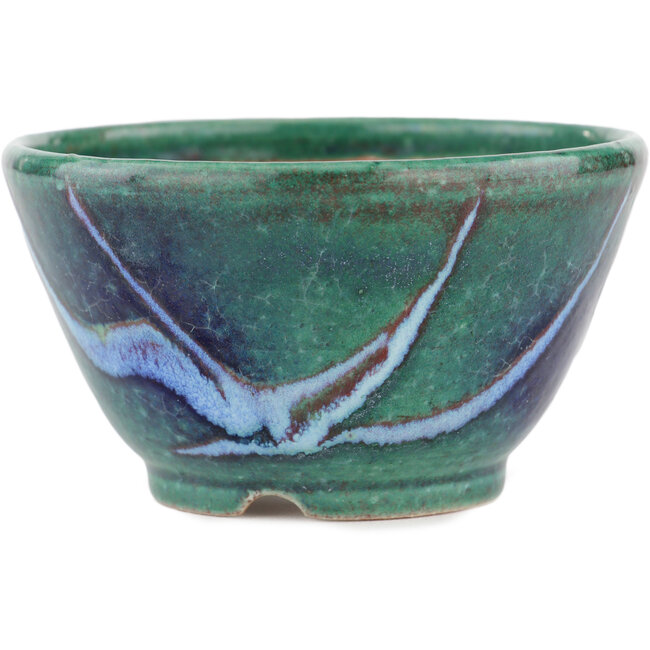 Round green bonsai pot by Koyou - 105 x 105 x 56 mm