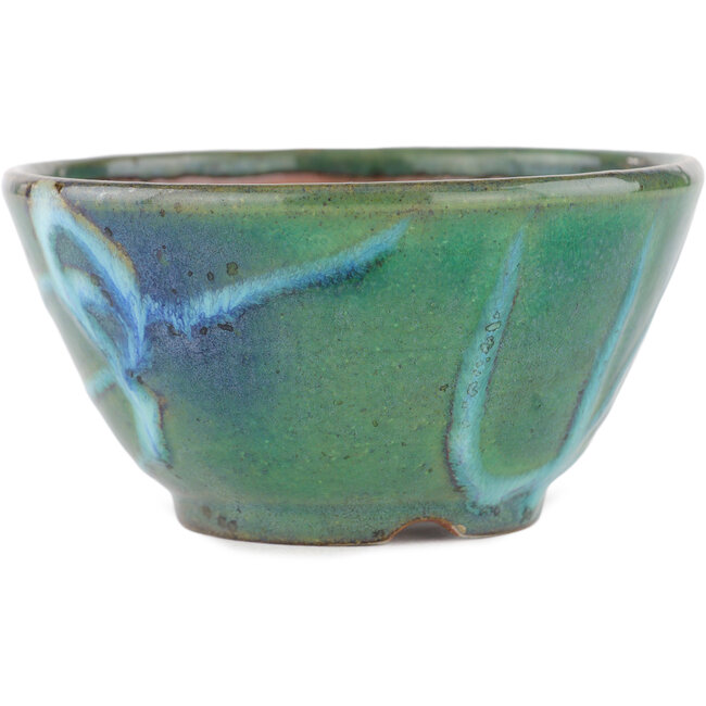 Round green bonsai pot by Koyou - 105 x 105 x 56 mm