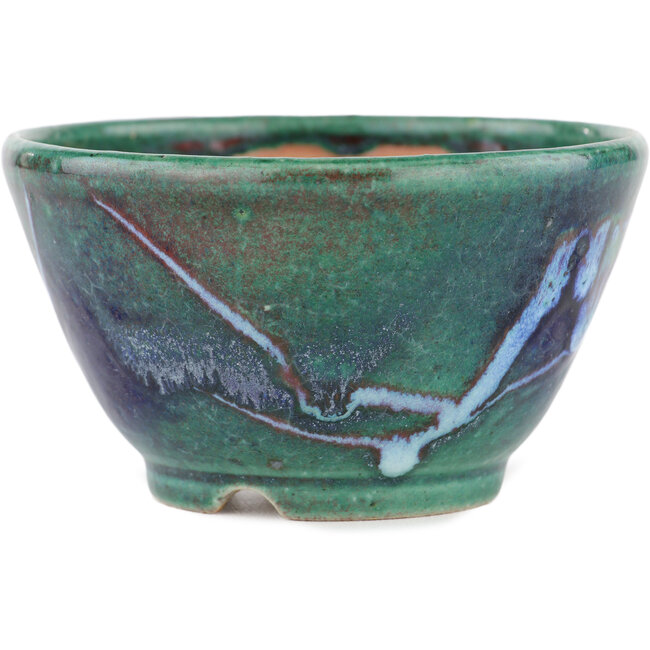 Round green bonsai pot by Koyou - 105 x 105 x 56 mm