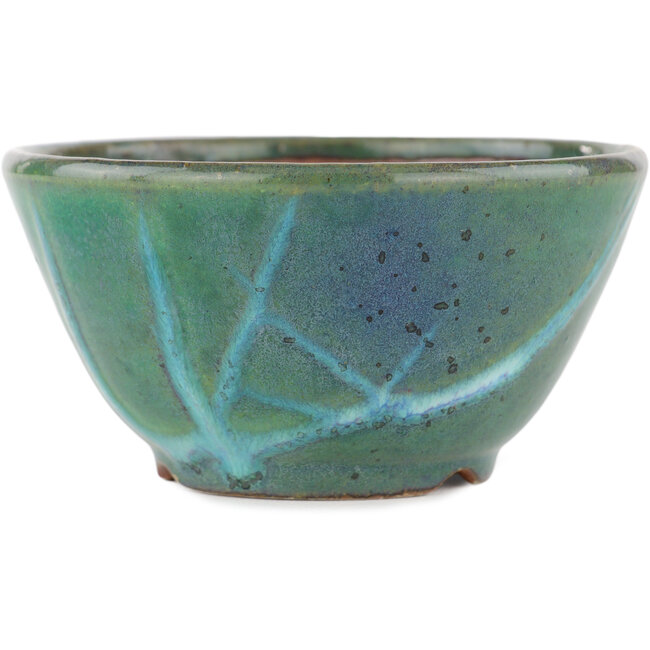 Round green bonsai pot by Koyou - 105 x 105 x 56 mm