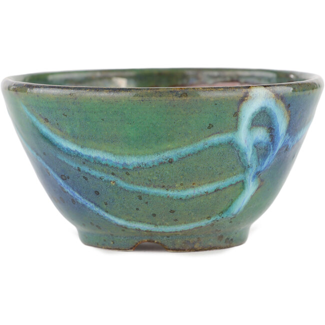 Round green bonsai pot by Koyou - 105 x 105 x 56 mm