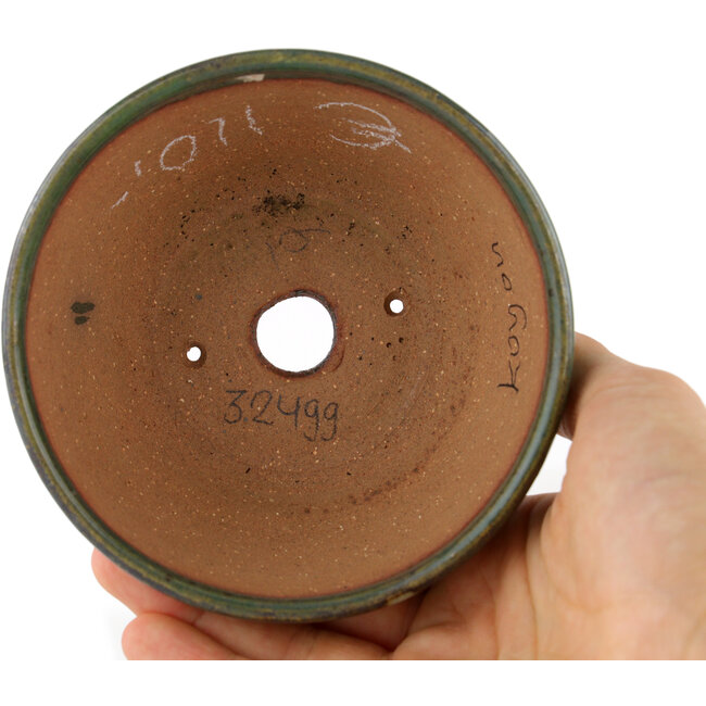 Round green bonsai pot by Koyou - 105 x 105 x 56 mm