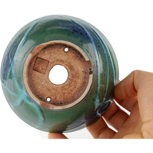 Round green bonsai pot by Koyou - 105 x 105 x 56 mm