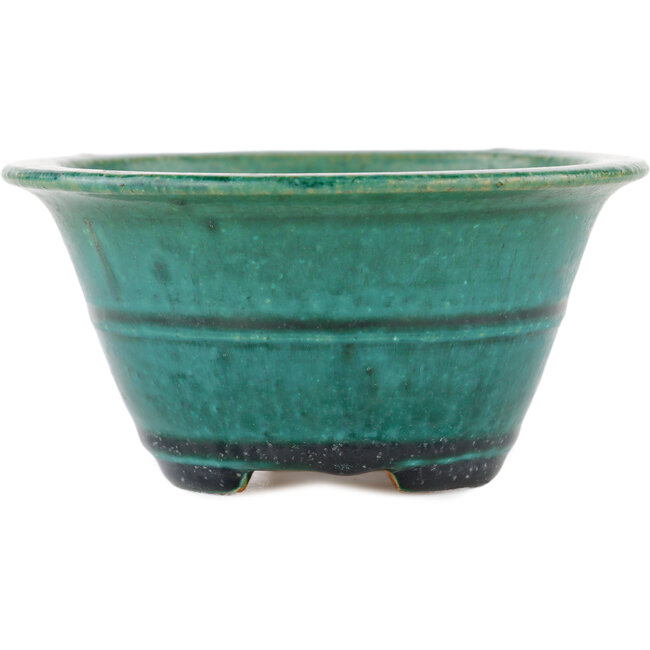 Round green bonsai pot by Koyou - 125 x 125 x 60 mm