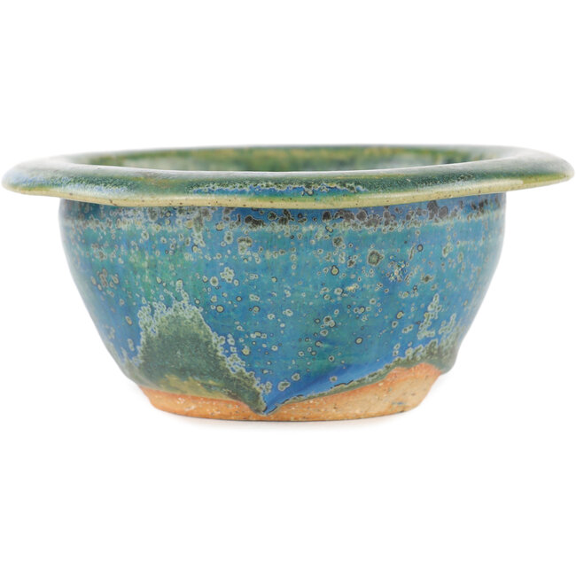 Round blue bonsai pot by Koyou - 130 x 130 x 55 mm