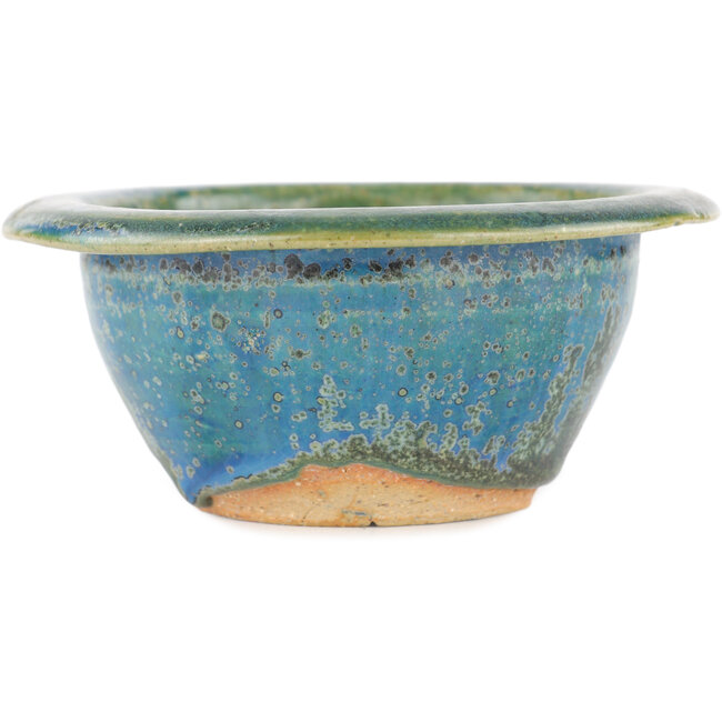 Round blue bonsai pot by Koyou - 130 x 130 x 55 mm