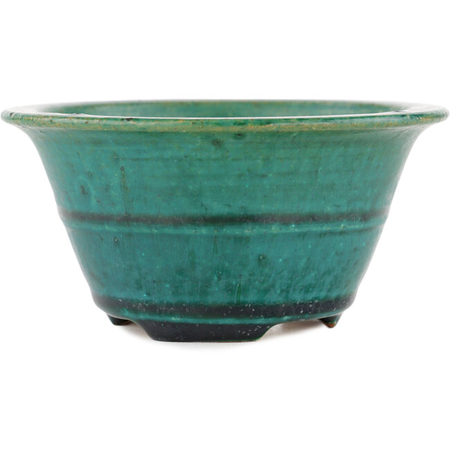 Round green bonsai pot by Koyou - 125 x 125 x 60 mm