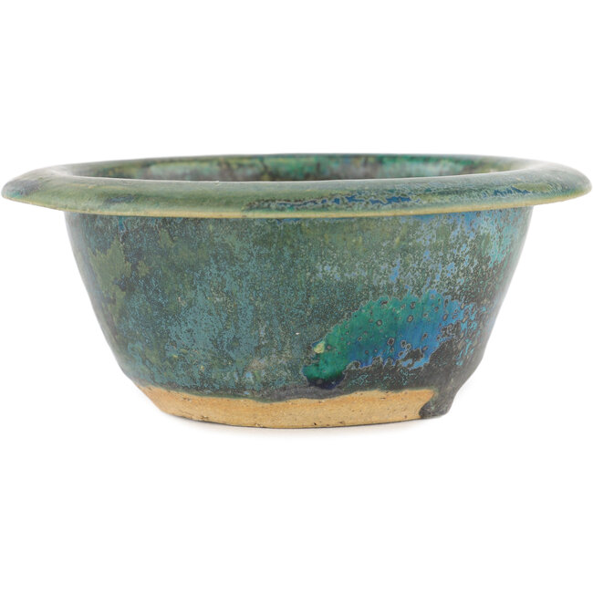 Round blue bonsai pot by Koyou - 142 x 142 x 60 mm