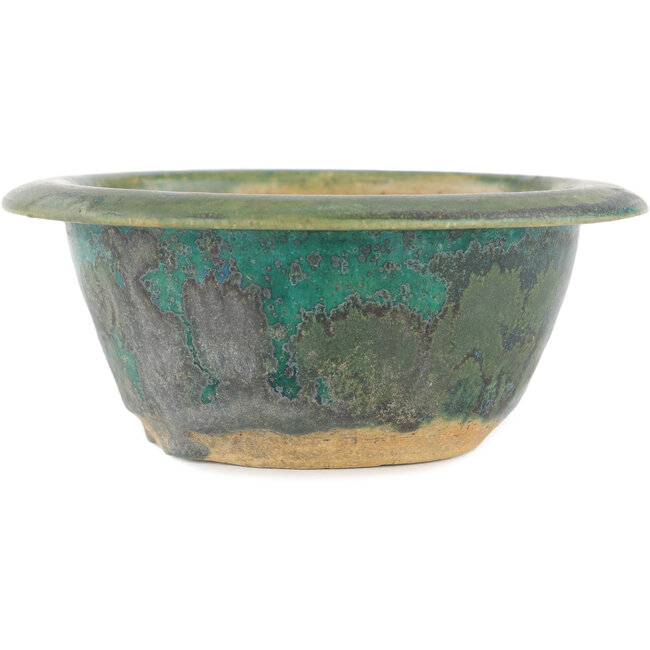 Round blue bonsai pot by Koyou - 142 x 142 x 60 mm