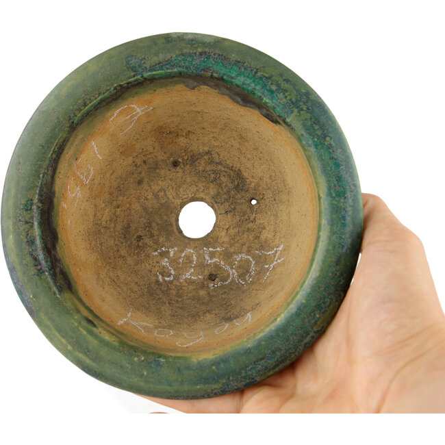 Round blue bonsai pot by Koyou - 142 x 142 x 60 mm