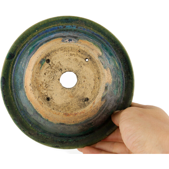 Round blue bonsai pot by Koyou - 142 x 142 x 60 mm