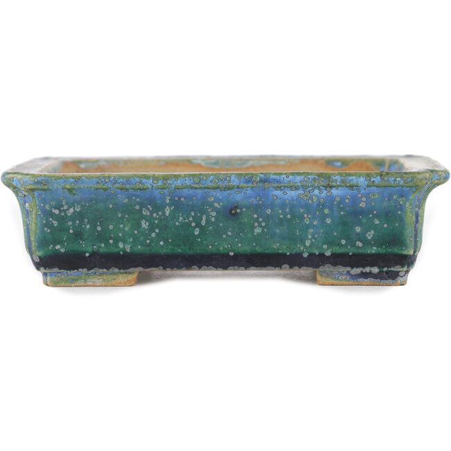 Rectangular blue bonsai pot by Koyou - 133 x 100 x 31 mm